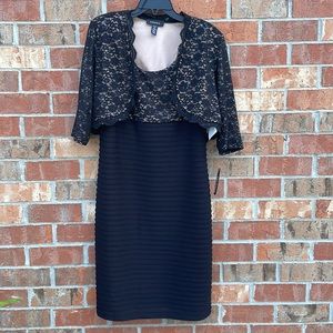 R & M Richards NWT Size 14 Black Evening Dress with Over jacket shoulder pads